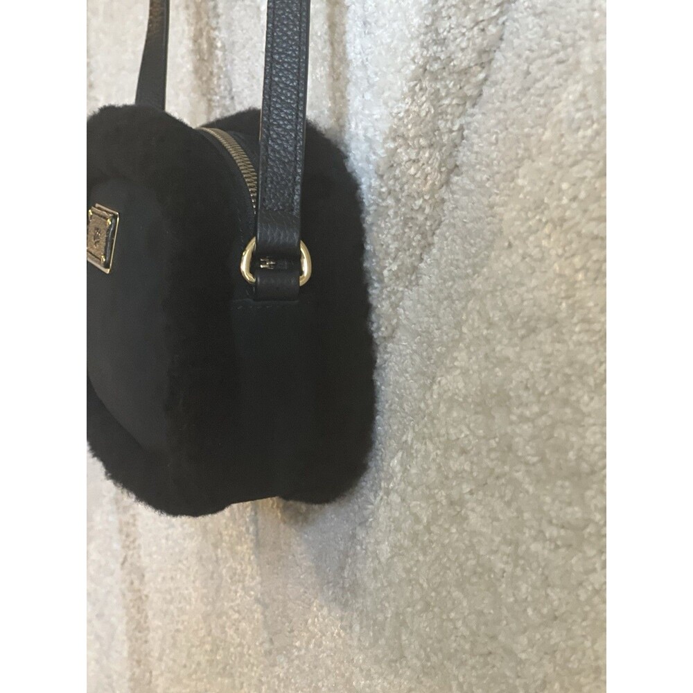 UGG Auth Janey II Black Shearling fur Suede Crossbody Bag Gold Hardware Fluffy - Picture 3 of 11